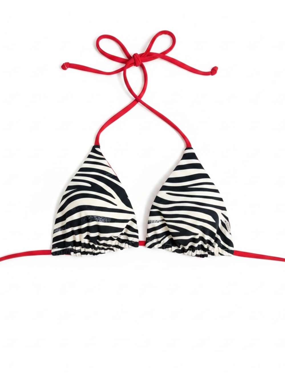 Striped Triangle Bikini Top with Red Ties - Women Swim